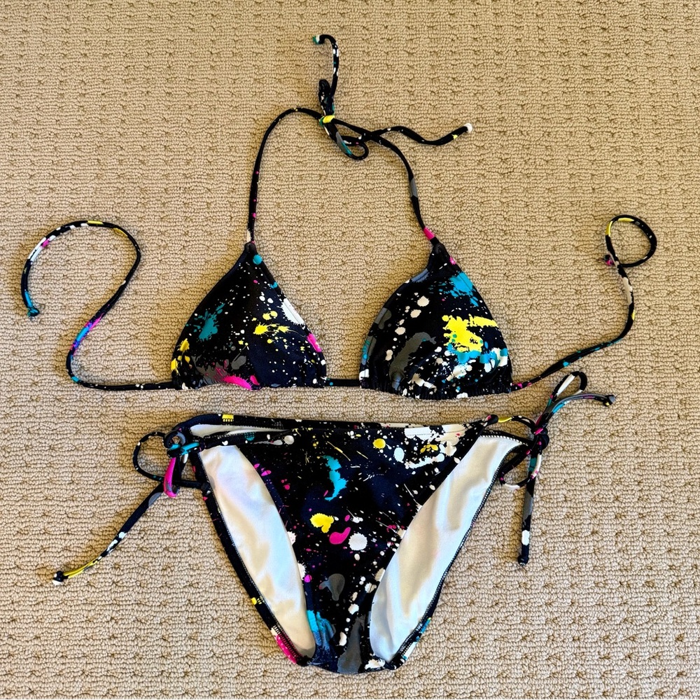 NWT Beach Stop Colorful Abstract Print Bikini Set in Size Large